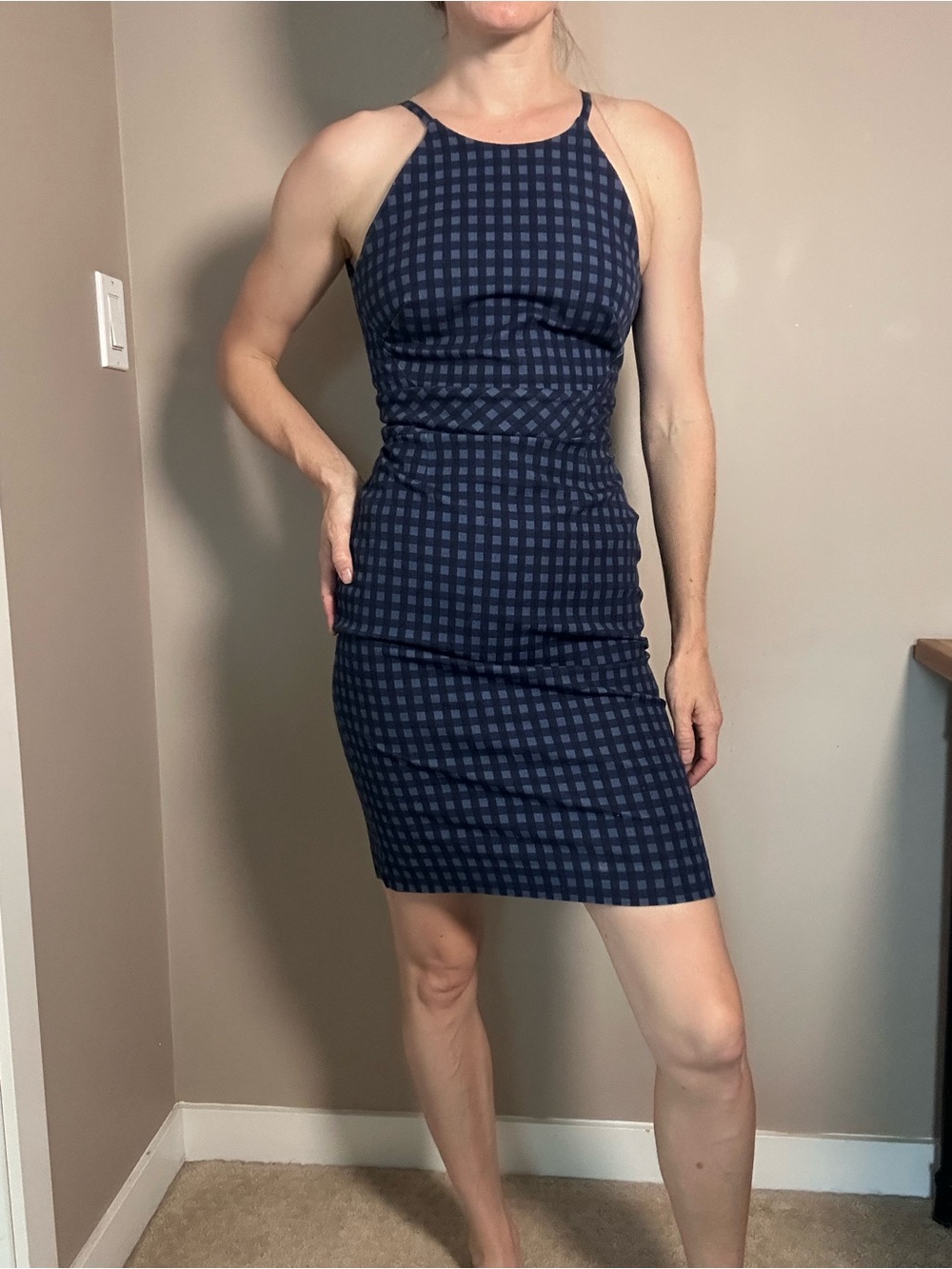 Banana Republic Navy Check Halter Mini Dress